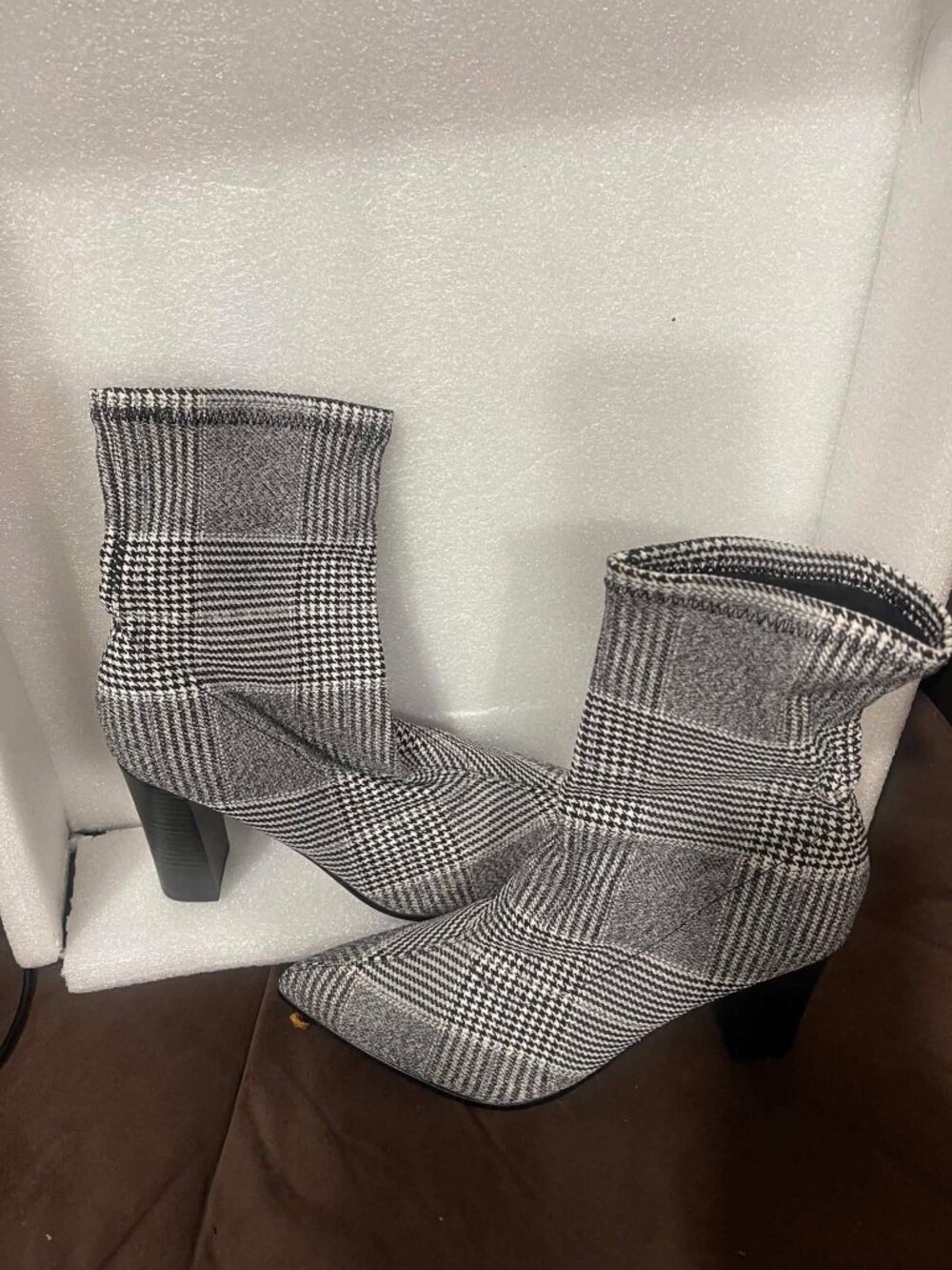 Jeffrey Campbell Plaid Sock Bootie with Block Heel - Gray